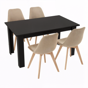 Stół kuchenny 120x80 Czarny + 4 krzesła Bari Beżowe
